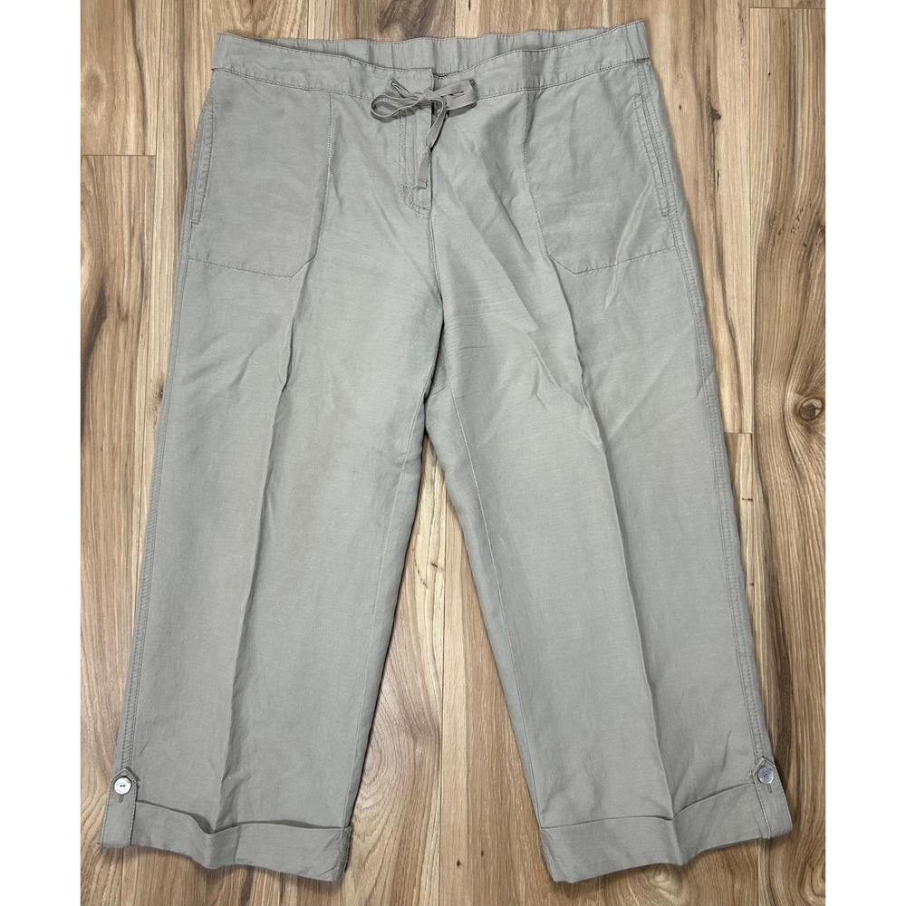 J. Jill Cropped Pants Womens 14 Silk Linen Blend Casual Cuffed Minimalist Luxe